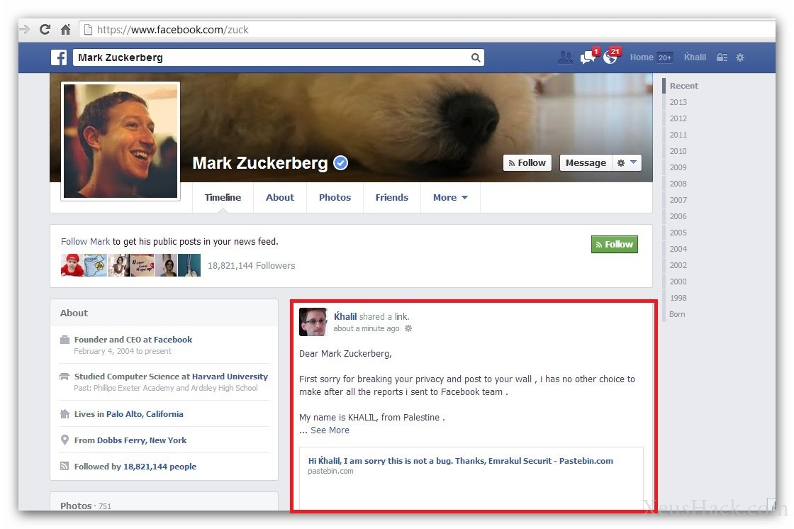 Palestinian hacker that posted on Mark Zuckerbergs Wall