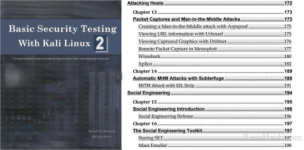 The cover and table of contents of the book: Basic Security Testing with Kali Linux 2