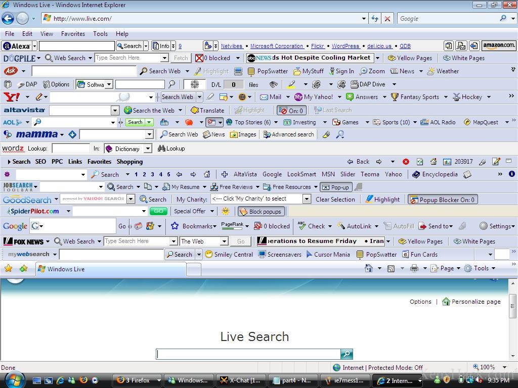 A browser with a lot of toolbars